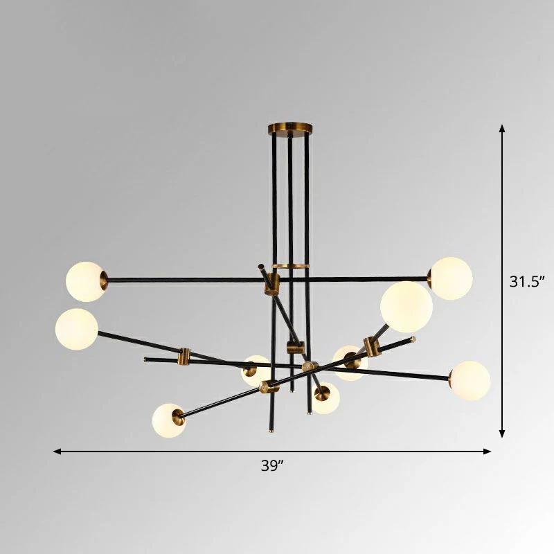 Eenvoud lineaire kroonluchter metalen woonkamer hanglamp met bol witte glazen kap zwart Clearhalo