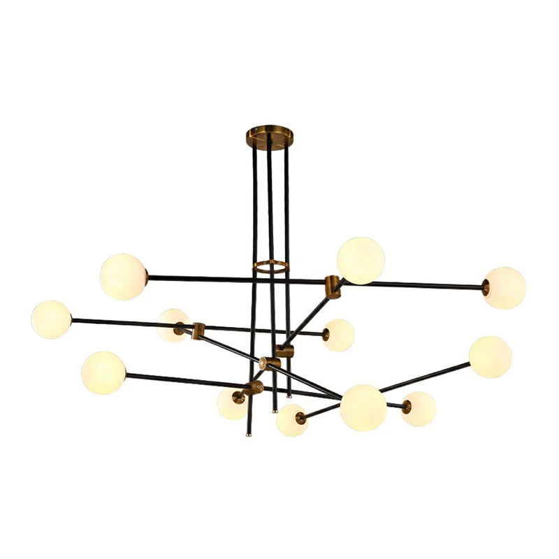 Eenvoud lineaire kroonluchter metalen woonkamer hanglamp met bol witte glazen kap zwart Clearhalo