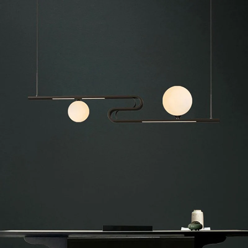 Eenvoud Modo hangende kroonluchter melkachtig glas 1/2-kops eetzaal eilandlamp met vouwlijnontwerp zwart Clearhalo