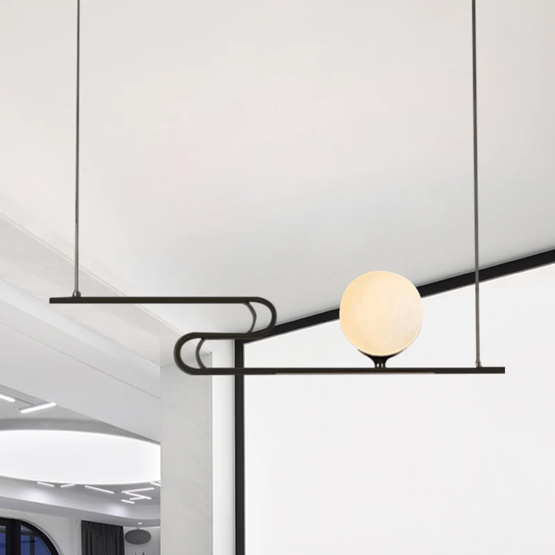 Eenvoud Modo hangende kroonluchter melkachtig glas 1/2-kops eetzaal eilandlamp met vouwlijnontwerp zwart Clearhalo