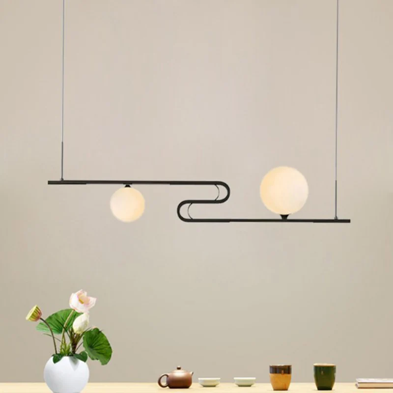Eenvoud Modo hangende kroonluchter melkachtig glas 1/2-kops eetzaal eilandlamp met vouwlijnontwerp zwart Clearhalo