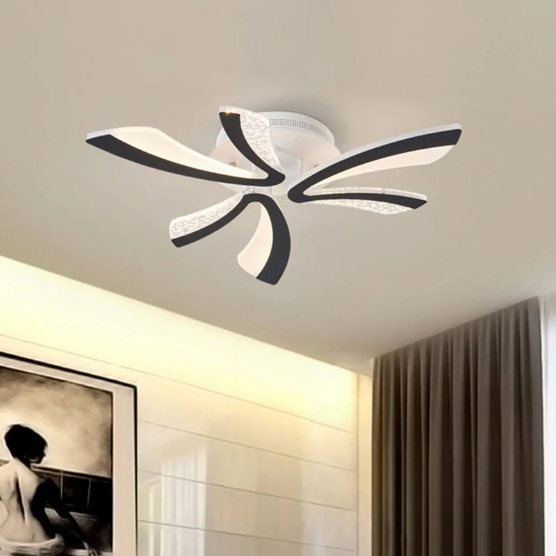 Eenvoud Paardebloem LED-plafondlamp acryl 3/5 lampen woonkamer semi-inbouwlicht zwart, warm/wit licht Clearhalo