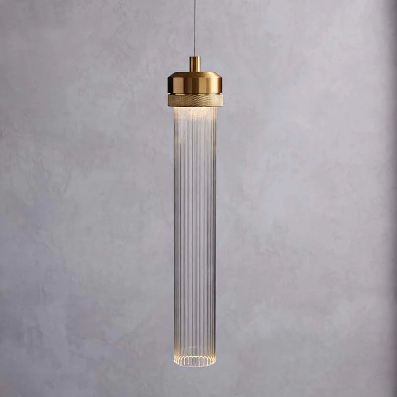 Eenvoudige 1-lichts hanglamp met helder glazen kap Gouden cilinder hanglamp voor restaurantslaapkamer Clearhalo