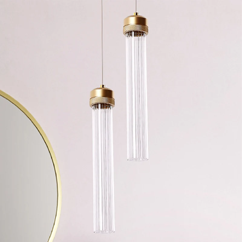 Eenvoudige 1-lichts hanglamp met helder glazen kap Gouden cilinder hanglamp voor restaurantslaapkamer Clearhalo