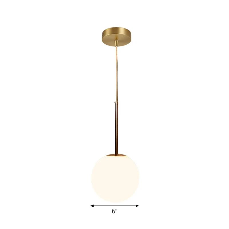 Eenvoudige bolvormige druppelhanger wit glas 1 licht 6 "/8"/10 "dia slaapkamer slingerlicht messing Clearhalo