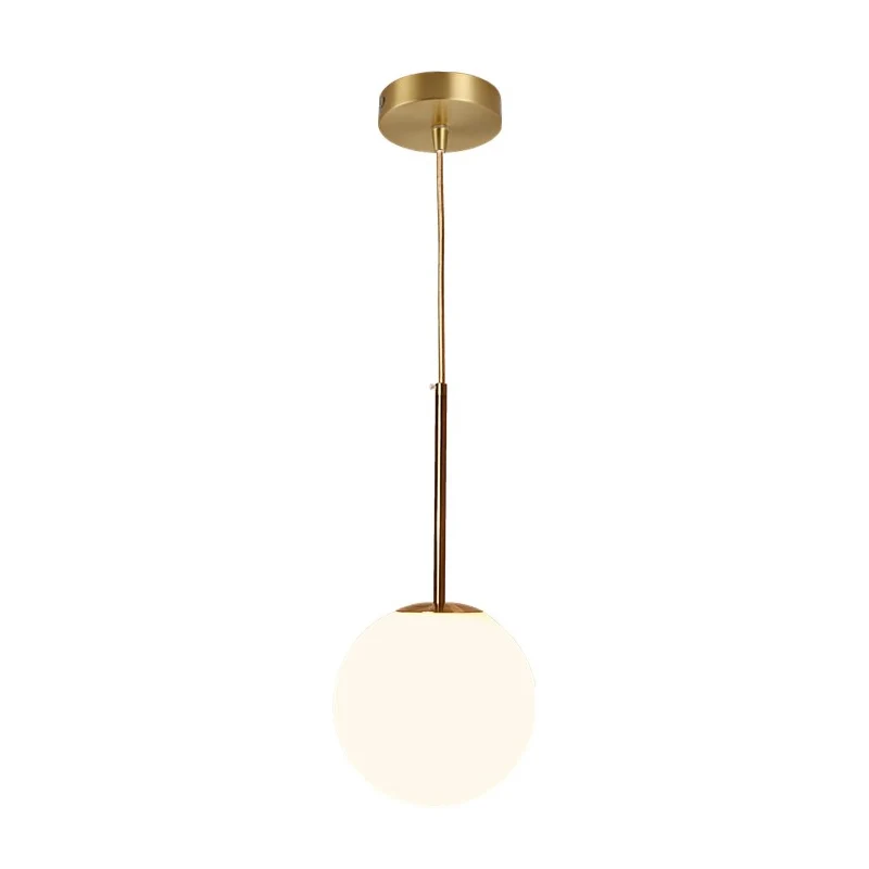 Eenvoudige bolvormige druppelhanger wit glas 1 licht 6 "/8"/10 "dia slaapkamer slingerlicht messing Clearhalo