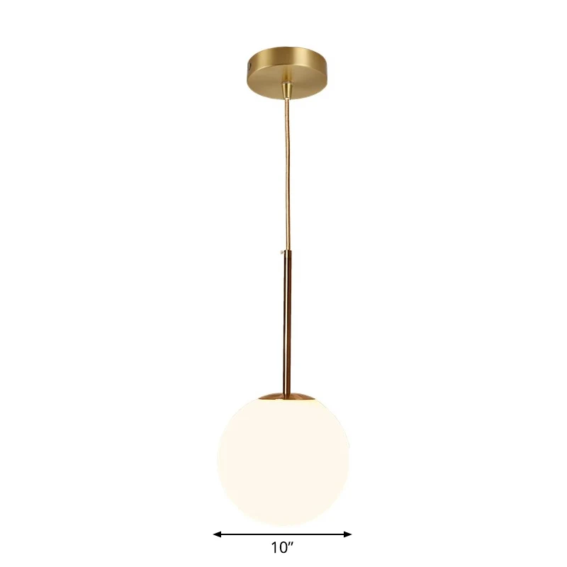 Eenvoudige bolvormige druppelhanger wit glas 1 licht 6 "/8"/10 "dia slaapkamer slingerlicht messing Clearhalo
