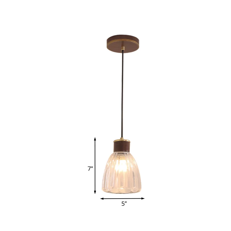 Eenvoudige bruine plafondlamp voor eetkamer, hangend met bel en kap van helder glas Clearhalo