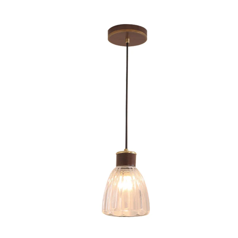 Eenvoudige bruine plafondlamp voor eetkamer, hangend met bel en kap van helder glas Clearhalo