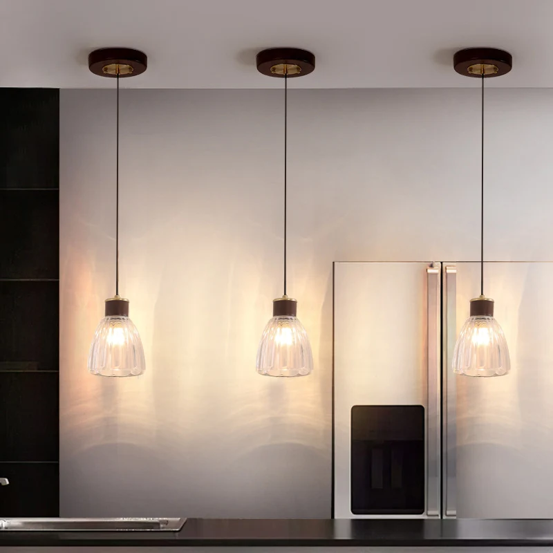 Eenvoudige bruine plafondlamp voor eetkamer, hangend met bel en kap van helder glas Clearhalo