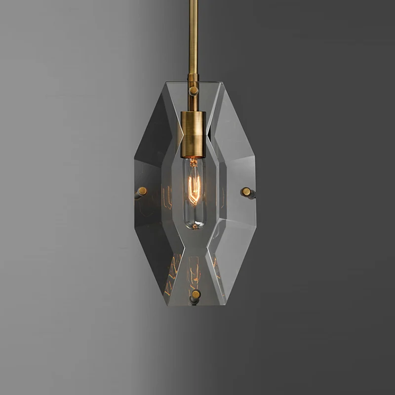Eenvoudige hangende hanglamp met dubbel paneel en 1 lamp met facetgeslepen kristallen plafondophanging messing Clearhalo