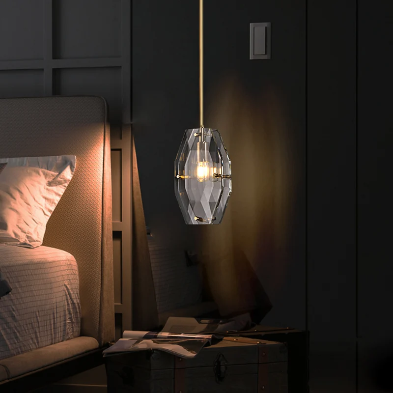 Eenvoudige hangende hanglamp met dubbel paneel en 1 lamp met facetgeslepen kristallen plafondophanging messing Clearhalo