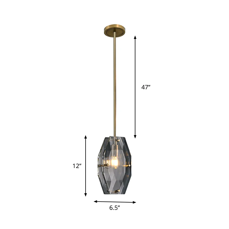 Eenvoudige hangende hanglamp met dubbel paneel en 1 lamp met facetgeslepen kristallen plafondophanging messing Clearhalo
