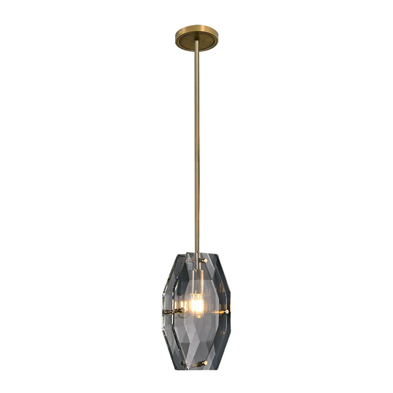 Eenvoudige hangende hanglamp met dubbel paneel en 1 lamp met facetgeslepen kristallen plafondophanging messing Clearhalo
