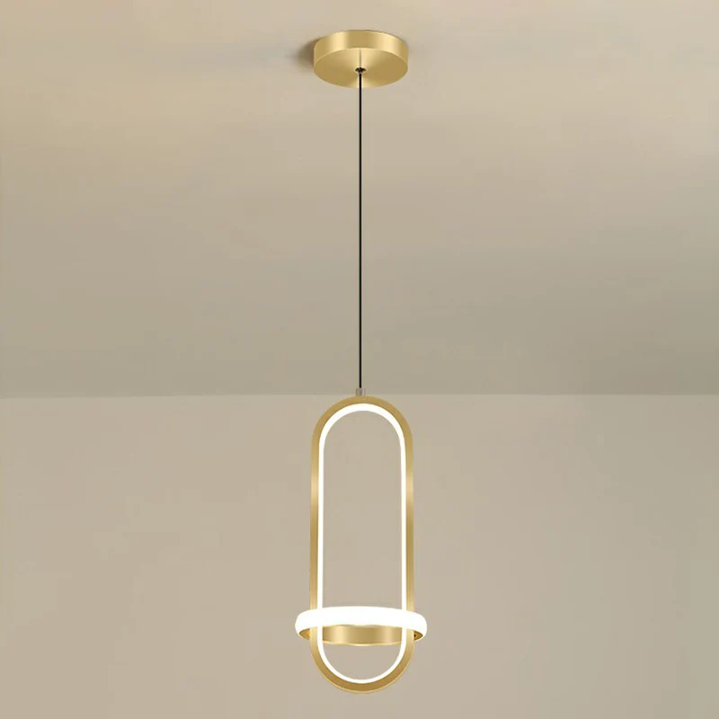 Eenvoudige langwerpige LED-slingerlamp, metalen nachtkastje, hangende kroonluchter met halo-ring Clearhalo