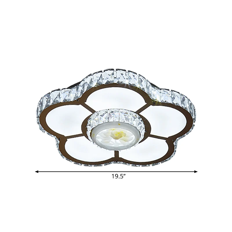 Eenvoudige LED-plafondlamp met semi-inbouwlamp, chroombloem en afgeschuinde kristallen kap Clearhalo