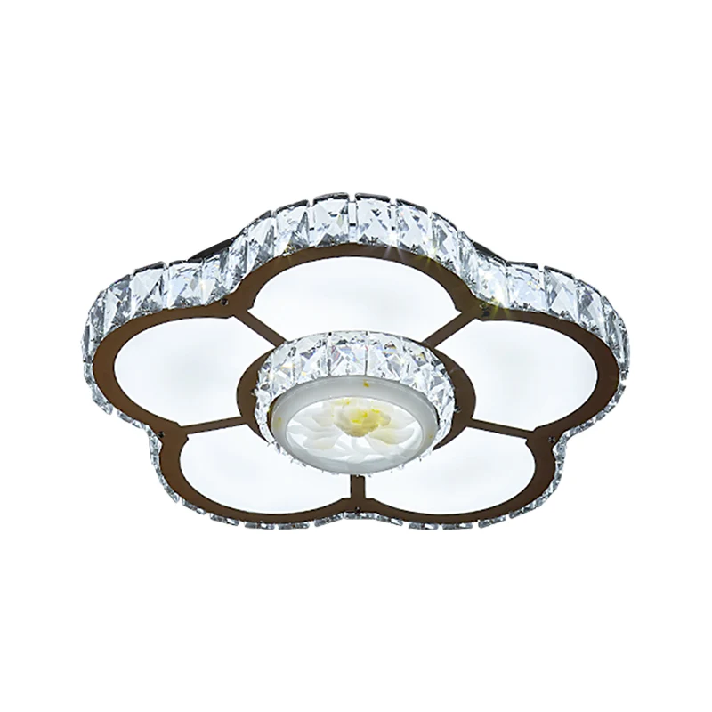 Eenvoudige LED-plafondlamp met semi-inbouwlamp, chroombloem en afgeschuinde kristallen kap Clearhalo