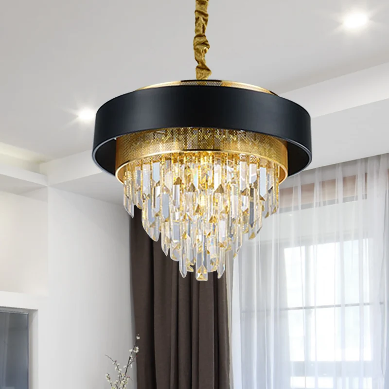 Eenvoudige ronde kroonluchterlamp Kristal 5-lichts Eetkamerhanglampset wit/zwart Clearhalo