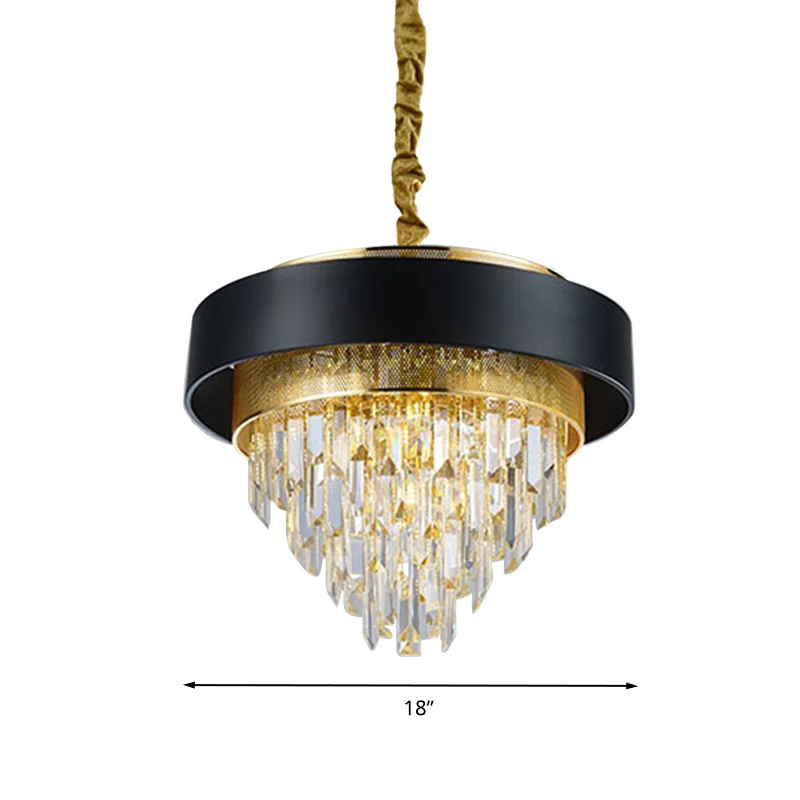 Eenvoudige ronde kroonluchterlamp Kristal 5-lichts Eetkamerhanglampset wit/zwart Clearhalo