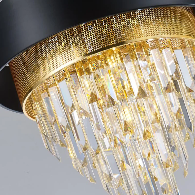Eenvoudige ronde kroonluchterlamp Kristal 5-lichts Eetkamerhanglampset wit/zwart Clearhalo