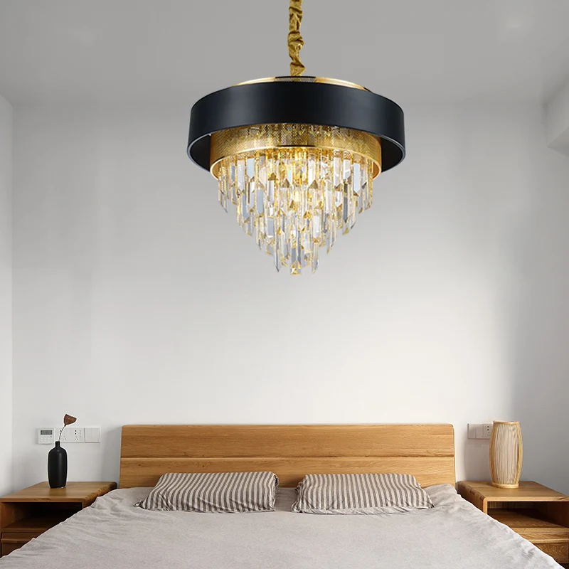 Eenvoudige ronde kroonluchterlamp Kristal 5-lichts Eetkamerhanglampset wit/zwart Clearhalo