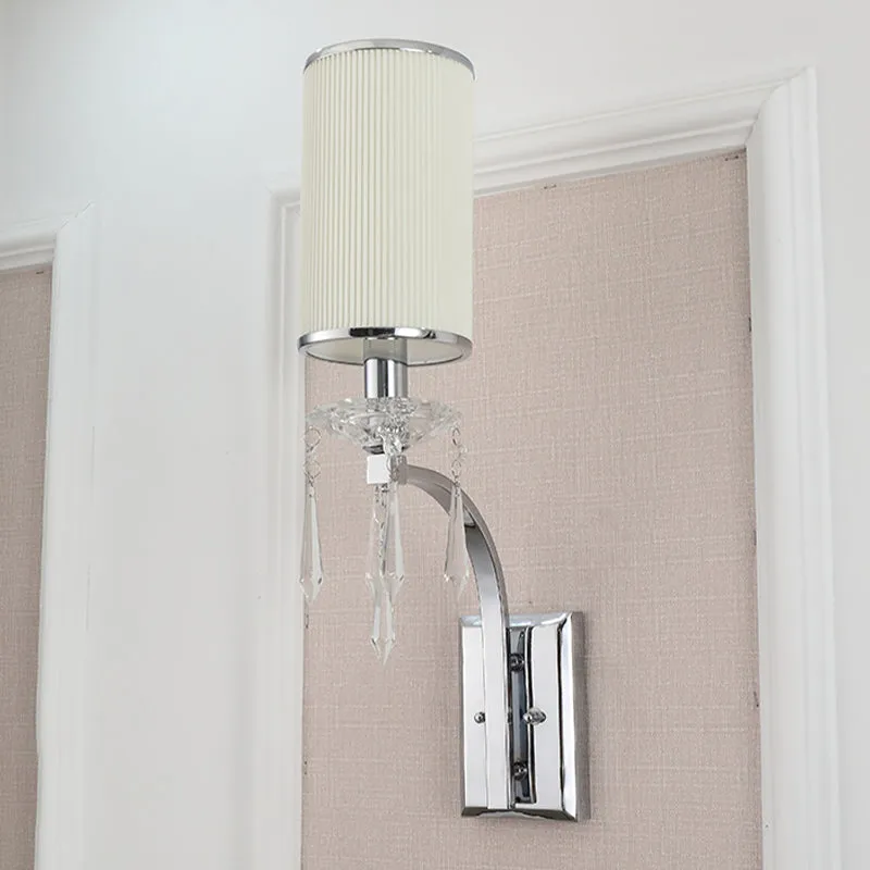 Eenvoudige zuil wandlamp 1 lamp geribbelde stoffen schansverlichting chroom voor woonkamer Clearhalo
