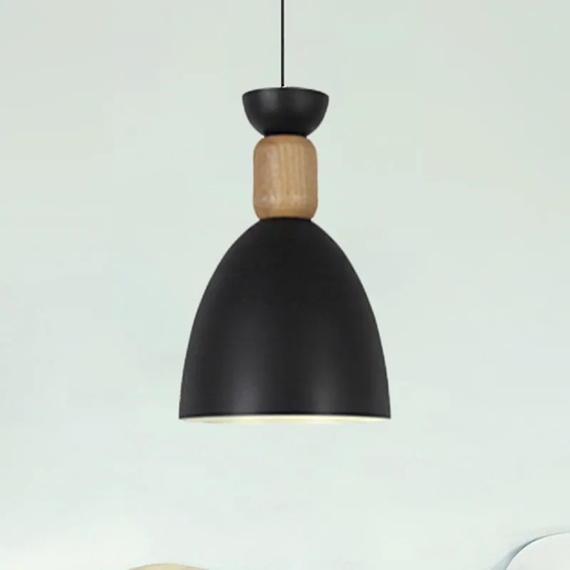 Eetkamer koepelvormige hanglamp metaal hout Macaron hanglamp met één lamp Clearhalo