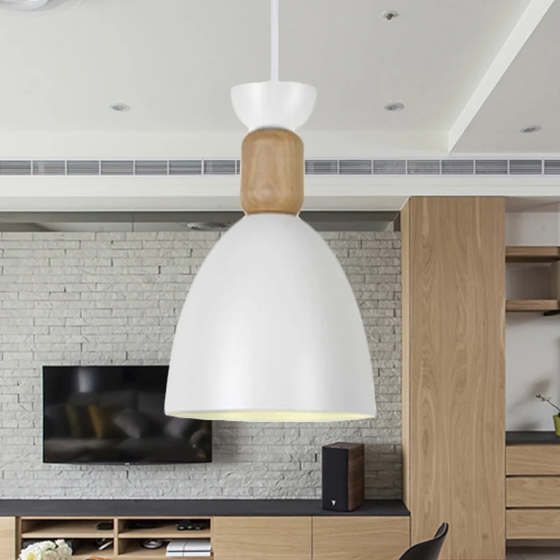 Eetkamer koepelvormige hanglamp metaal hout Macaron hanglamp met één lamp Clearhalo