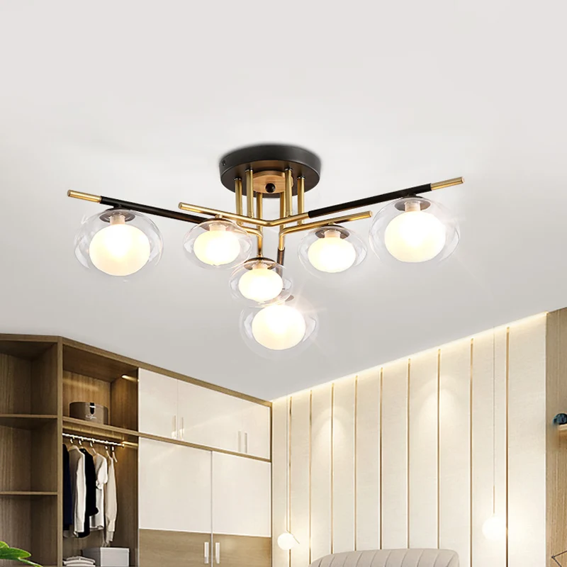 Eetkamer ovale schaduw plafondarmatuur glas en metaal eigentijds goud semi-inbouwlamp Clearhalo