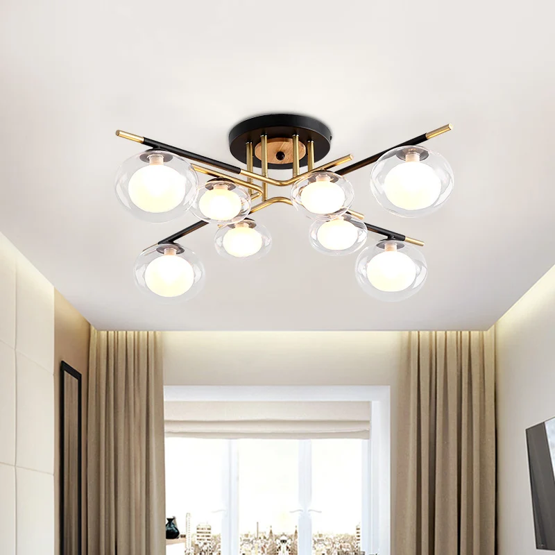Eetkamer ovale schaduw plafondarmatuur glas en metaal eigentijds goud semi-inbouwlamp Clearhalo