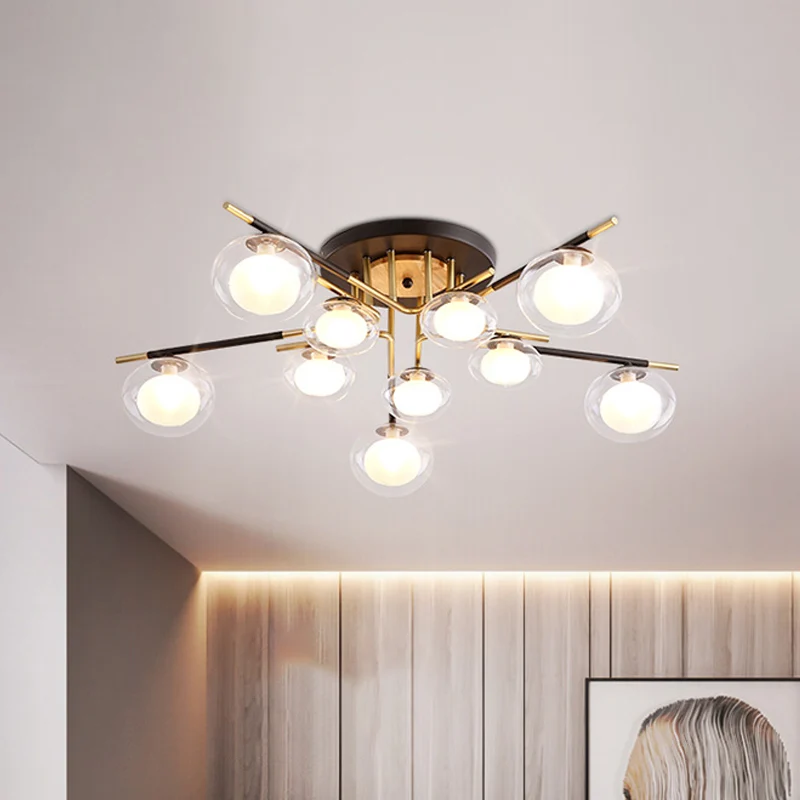 Eetkamer ovale schaduw plafondarmatuur glas en metaal eigentijds goud semi-inbouwlamp Clearhalo