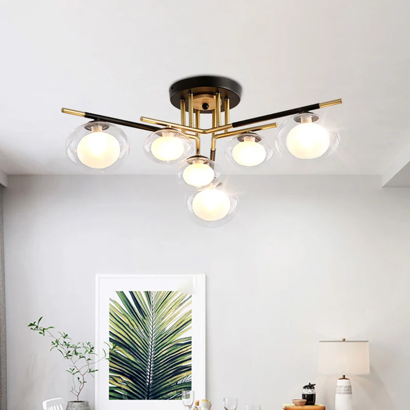 Eetkamer ovale schaduw plafondarmatuur glas en metaal eigentijds goud semi-inbouwlamp Clearhalo