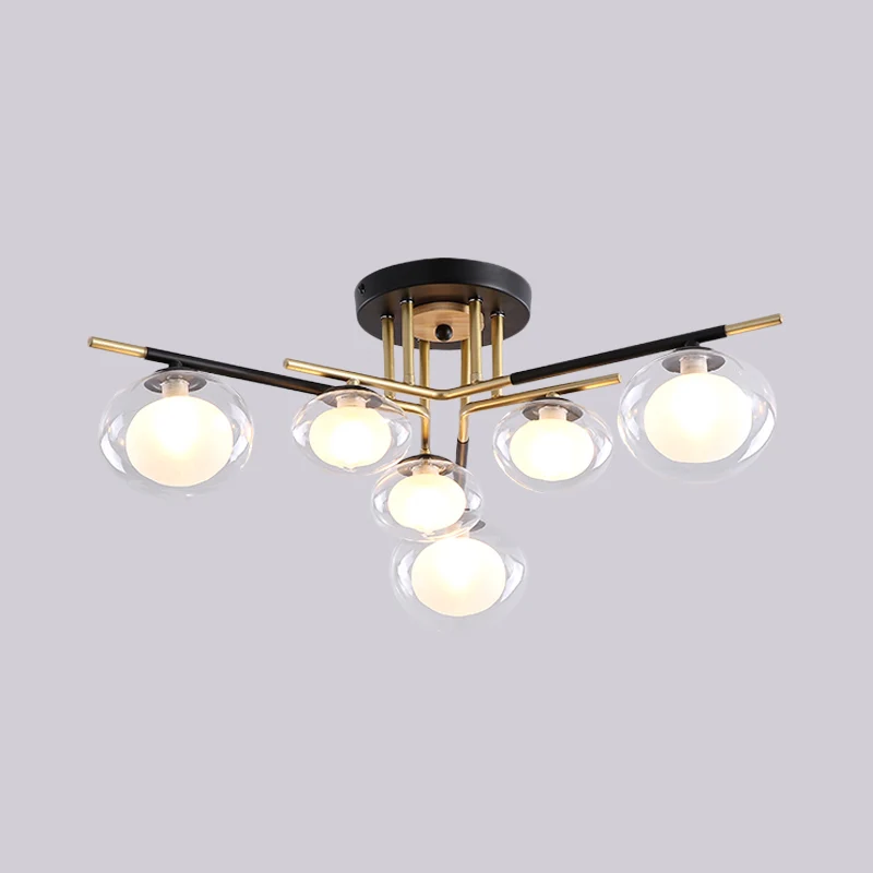 Eetkamer ovale schaduw plafondarmatuur glas en metaal eigentijds goud semi-inbouwlamp Clearhalo