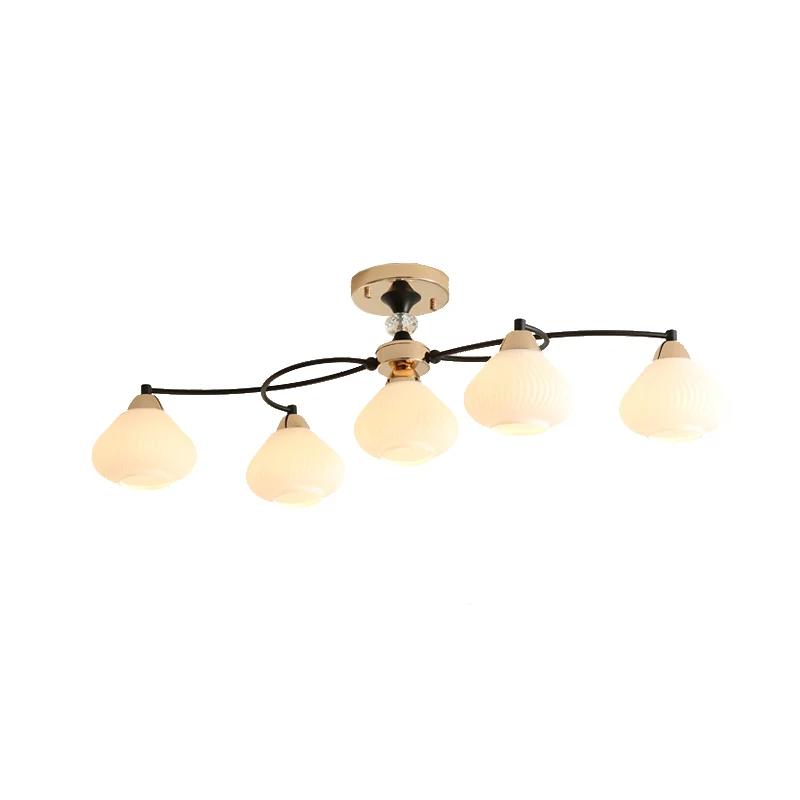 Eetkamer Urn Schaduw Plafondarmatuur Melkglas 5 Lichten Modern Wit Semi-plafondmontagelicht Clearhalo