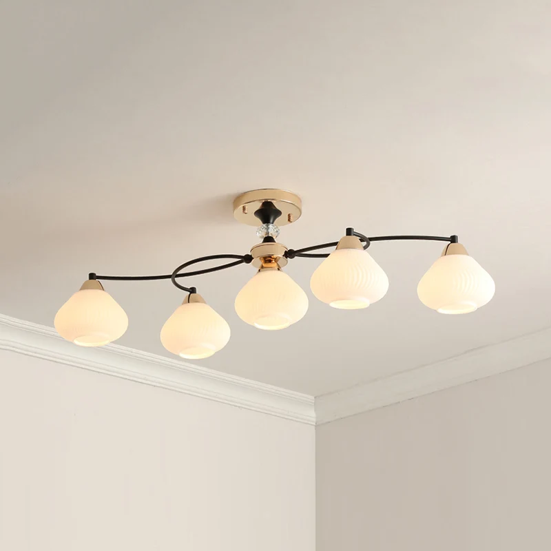 Eetkamer Urn Schaduw Plafondarmatuur Melkglas 5 Lichten Modern Wit Semi-plafondmontagelicht Clearhalo