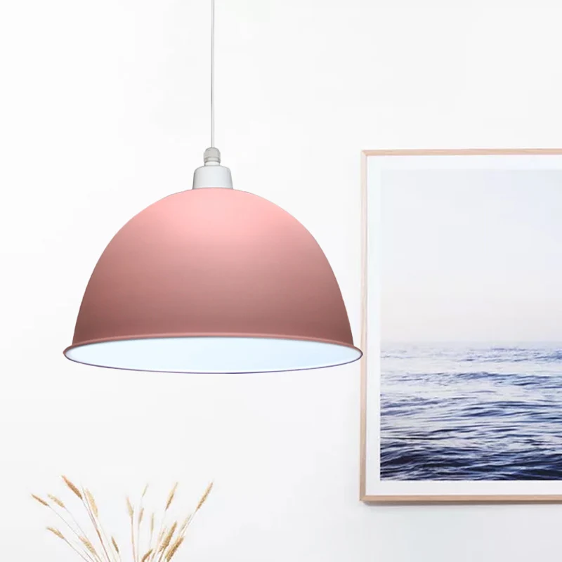 Eetkamerhanglamp met 1 lamp, grijze/roze hangende hanglamp Scandinavische stijl met metalen koepelkap Clearhalo