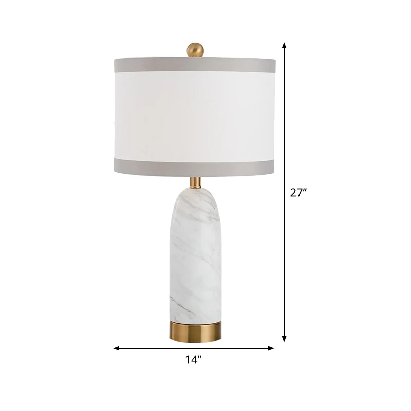 Eetkamerlamp met 1 kop, moderne witte tafellamp met cilindrische stoffen kap Clearhalo