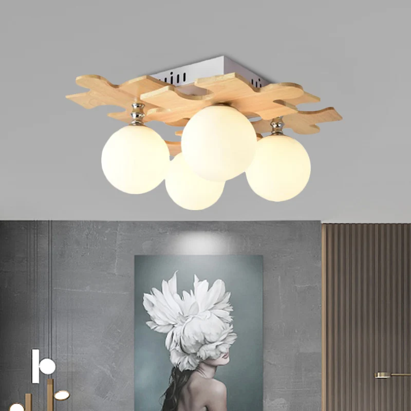Eettafel Globe Inbouwlamp Opaalglas 4-lichts Moderne witte LED-plafondlamp Clearhalo