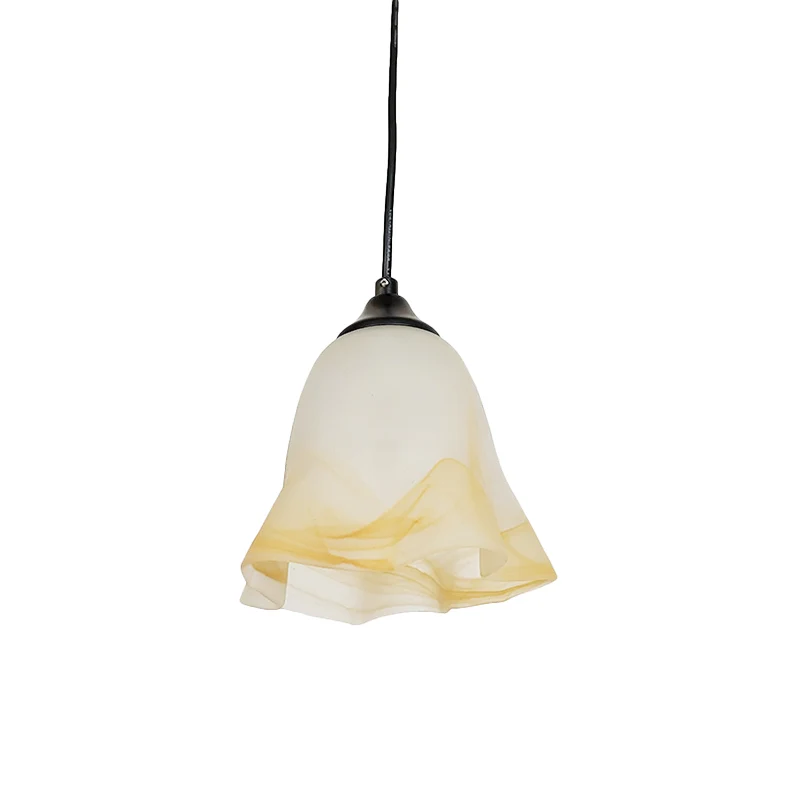Eigentijdse 1-lichts downlight met witte matglazen kap, zwarte bloemenplafondophanging Clearhalo