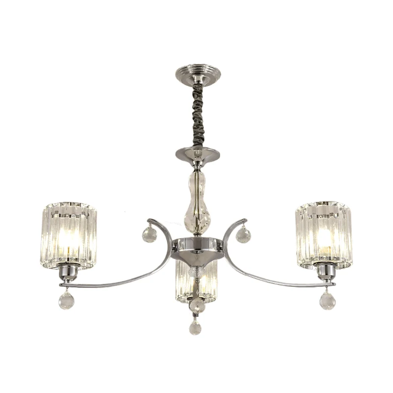 Eigentijdse 3-lichts kroonluchter hangende chromen cilindrische plafondlamp met heldere kristallen kap Clearhalo