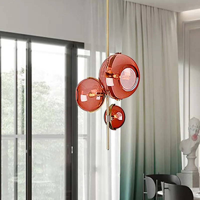 Eigentijdse bol rood glazen kroonluchter 3-koppige eetkamer hangende verlichtingsarmatuur Clearhalo