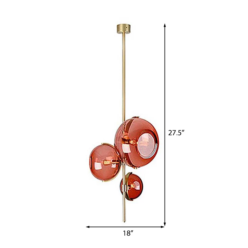 Eigentijdse bol rood glazen kroonluchter 3-koppige eetkamer hangende verlichtingsarmatuur Clearhalo