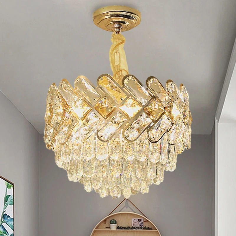 Eigentijdse Bowl-plafondlamp Crystal Block 5/7-Head salon kroonluchter hanglamp goud Clearhalo
