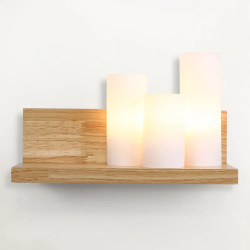 Eigentijdse buisschaduw wandverlichting 3-koppige melkglazen wandlamp met houten plank voor stoffenwinkel Clearhalo