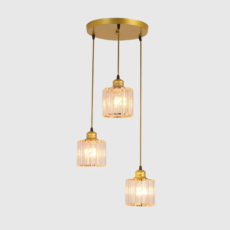 Eigentijdse cilinder hanglamp kristal 3 lampen eetkamer multi-licht hanger goud Clearhalo