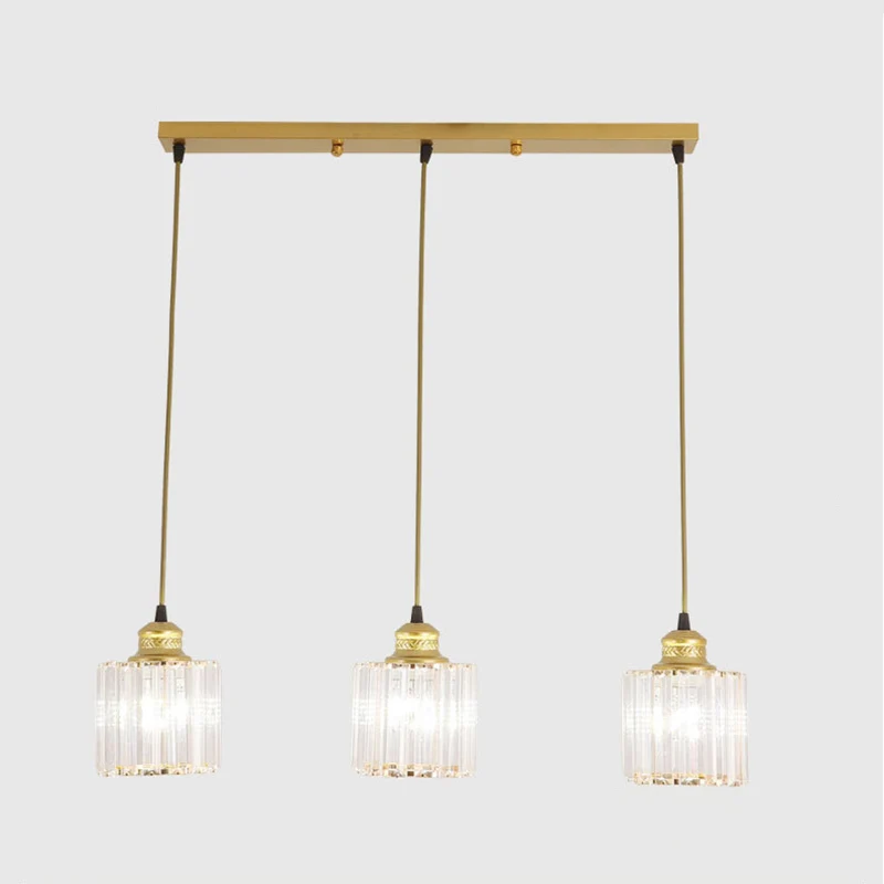 Eigentijdse cilinder hanglamp kristal 3 lampen eetkamer multi-licht hanger goud Clearhalo