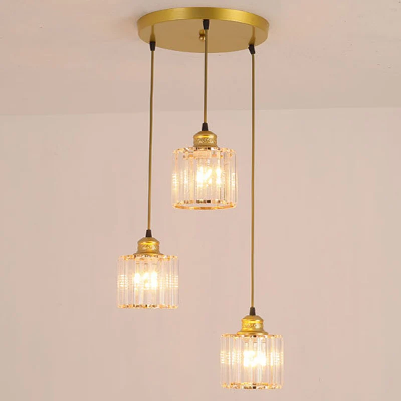 Eigentijdse cilinder hanglamp kristal 3 lampen eetkamer multi-licht hanger goud Clearhalo