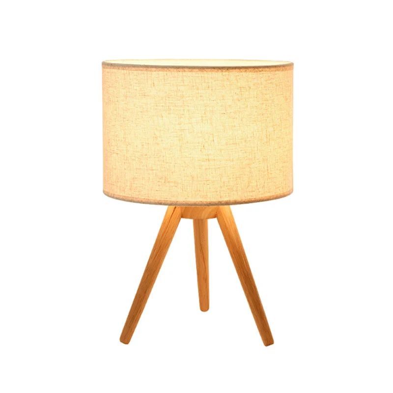 Eigentijdse cilindertaakverlichting, stoffen LED-leesboeklamp met houten statief Clearhalo