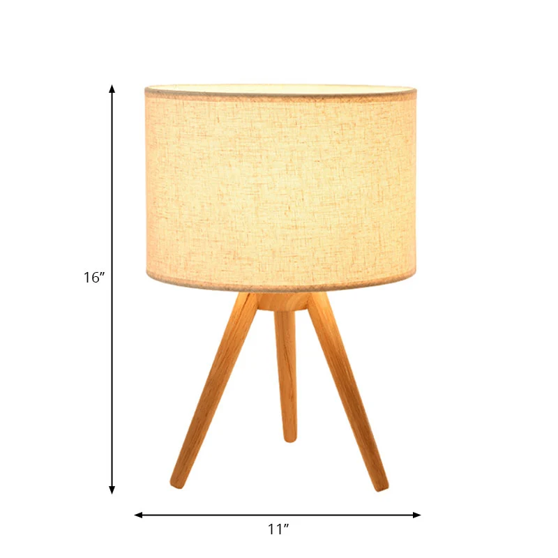 Eigentijdse cilindertaakverlichting, stoffen LED-leesboeklamp met houten statief Clearhalo