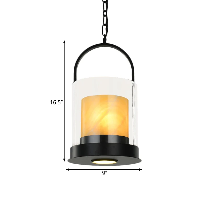 Eigentijdse cilindrische hanglamp 2 koppen helder glazen plafondlamp met marmeren binnenkap voor eetkamer Clearhalo
